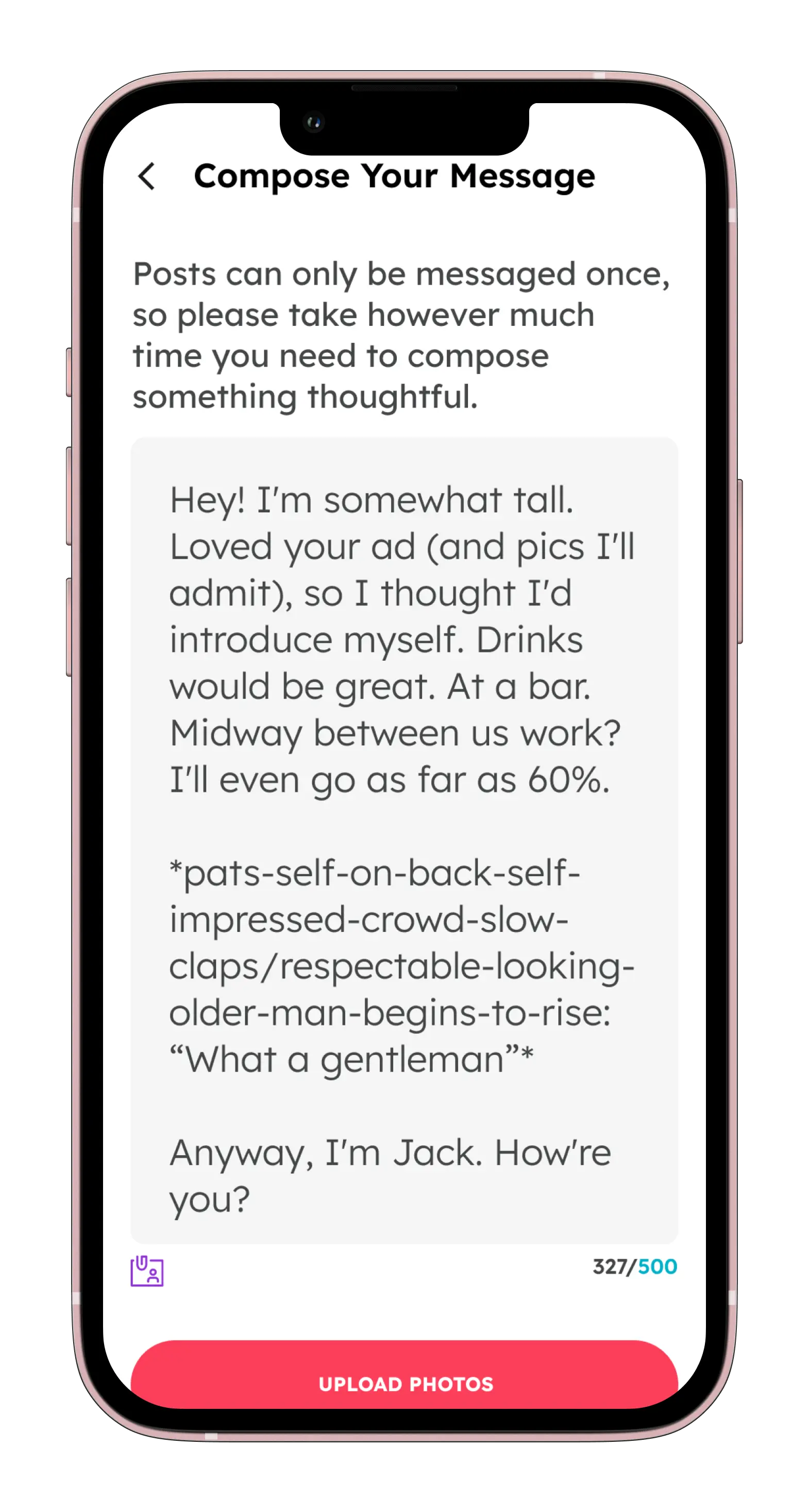 AseeksB app - photo attachment required to message
