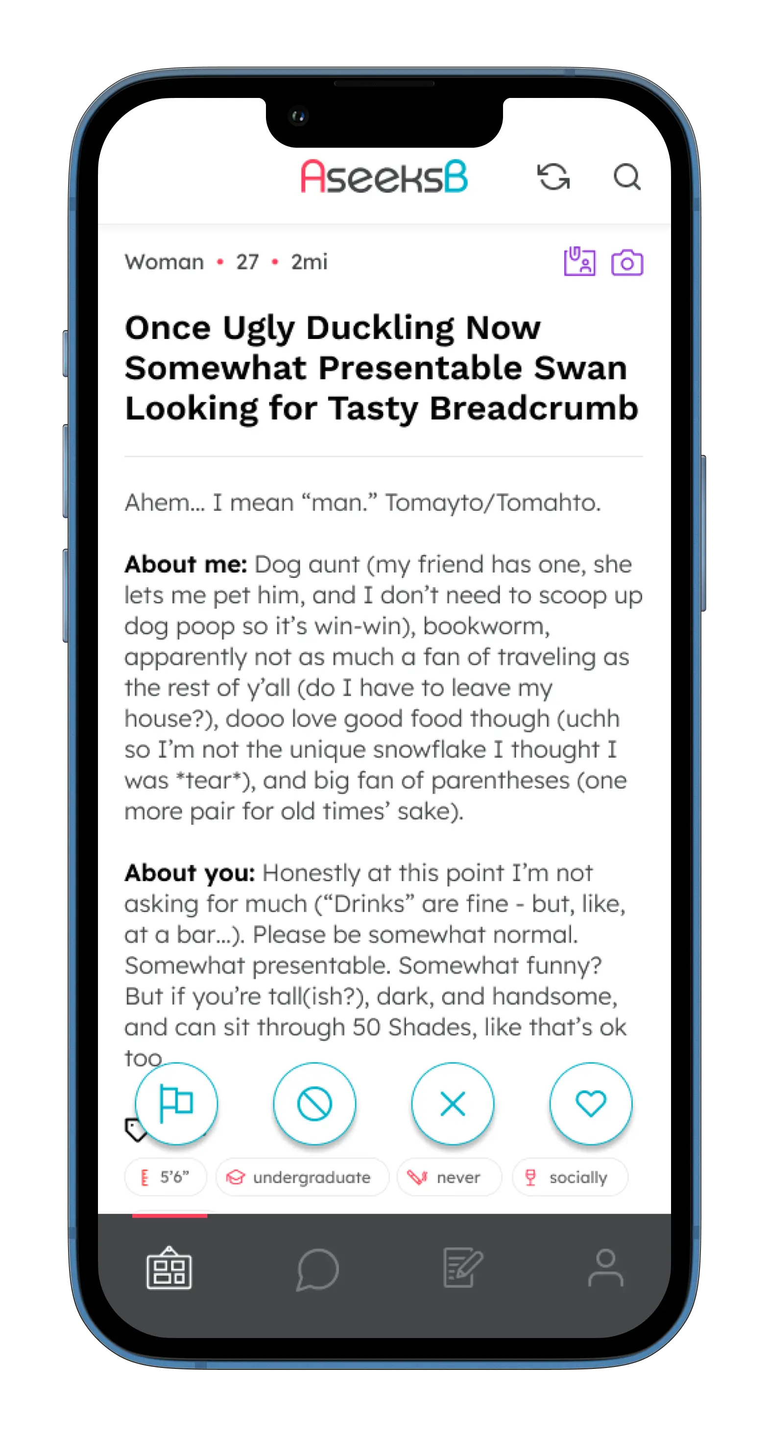 AseeksB app - let them know you want pics
